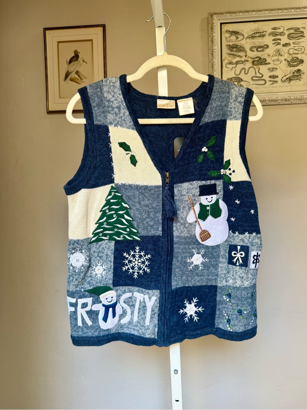 Vintage Christmas Sweater Vest Frosty the Snowman Patchwork Ugly Sweater